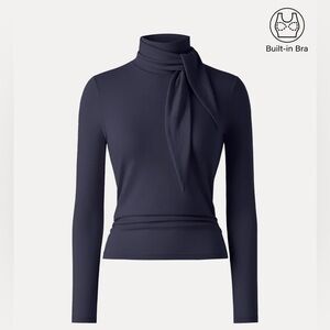 OGL Ruched Long Sleeve Brami with Scarf Navy Size M